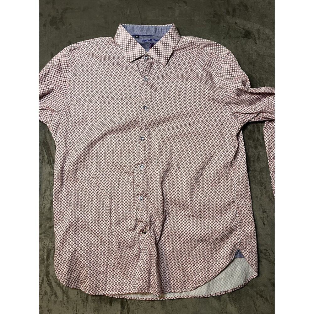 Visconti Black Shirt Size XL White Red Geometric Long Sleeve flip‎ Cuff